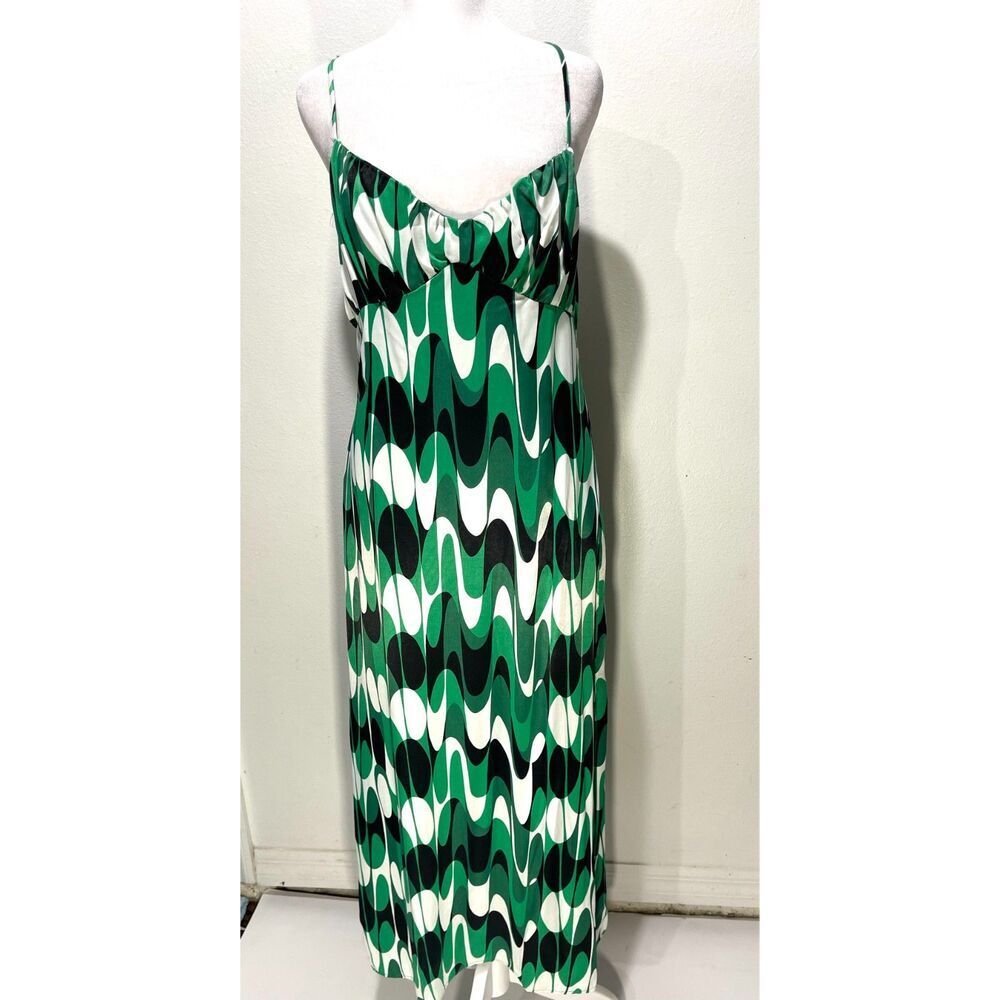 Zara Green and White Wave-Print Maxi Dress